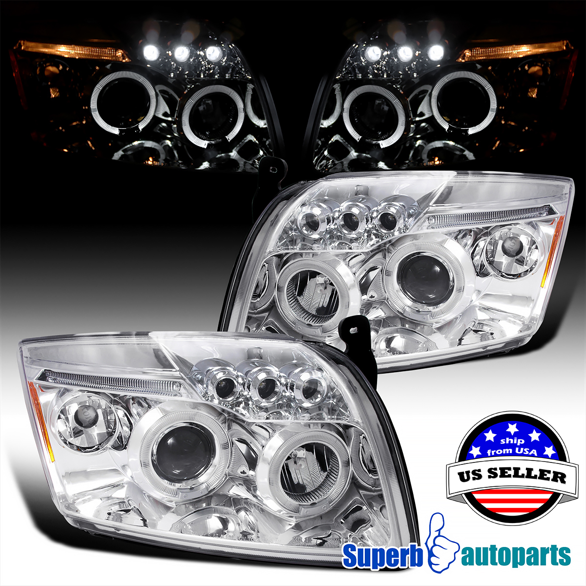 For 20072012 Dodge Caliber LED Halo Projector Headlights Head Lamps