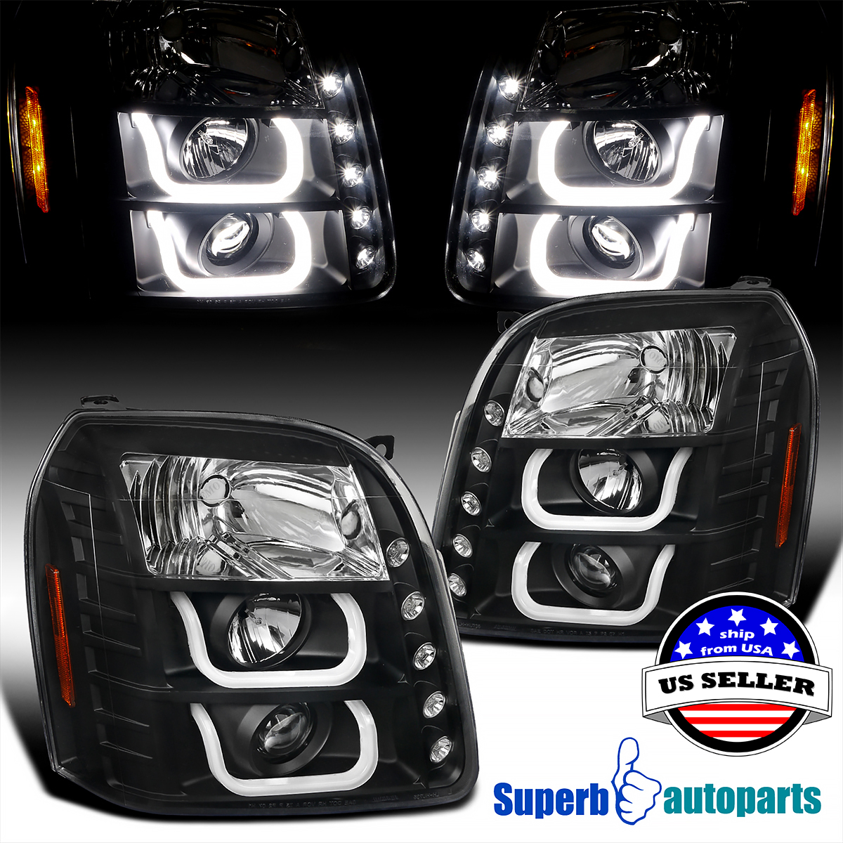 20072014 GMC Yukon Denali XL LED Halo Projector Headlights Head Lamps