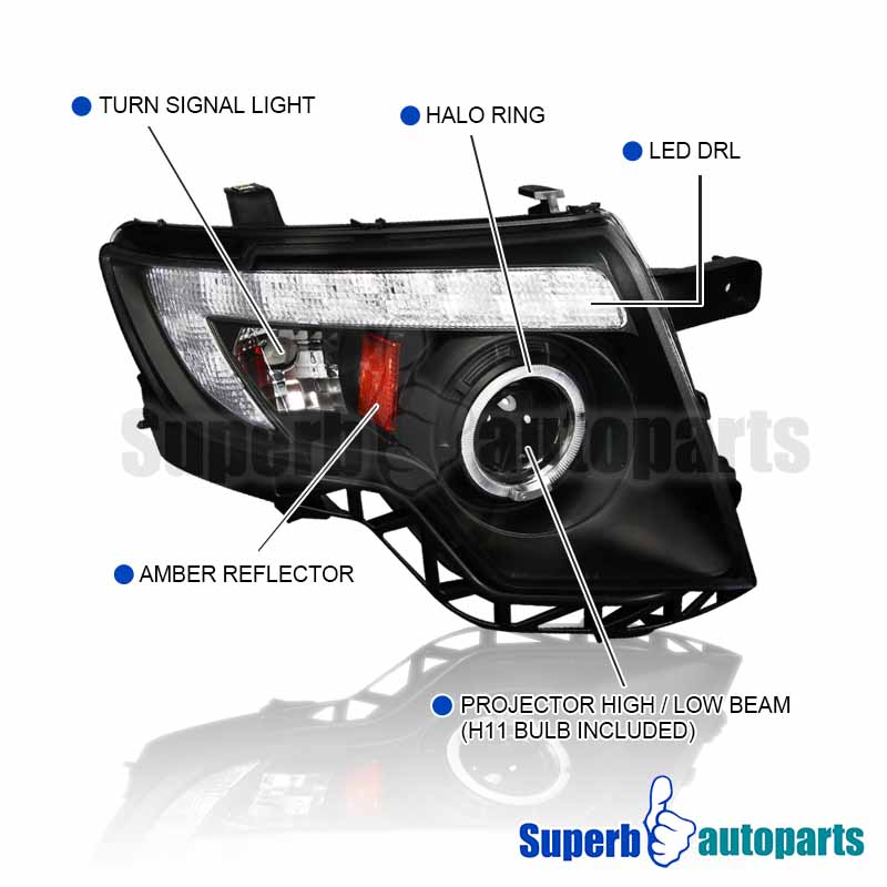 Spec-D Tuning Black Projector Headlights W/ LED Halo For 2007-2010 Ford Edge - Pair, DOT/SAE