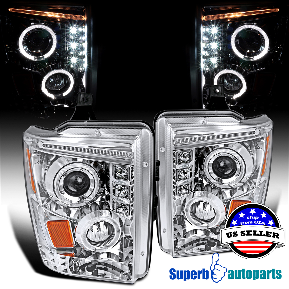 2008-2010 Ford F250/F350/F450 Led Projector Clear Halo ... for a 2008 f350 headlight wiring 