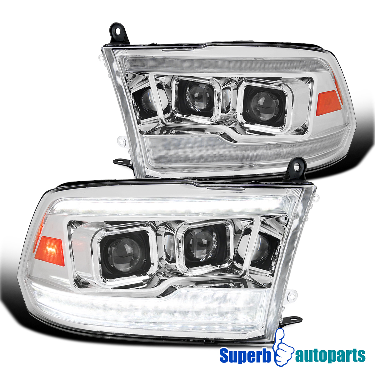Fits 2009-2018 Ram 1500 2500 Projector Headlights Sequential Dynamic LED Lamps