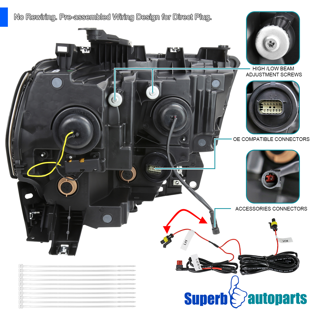 Fits 2019-2024 Ram 2500 3500 Switchback LED Signal Projector Black Headlights - Bild 11 von 13