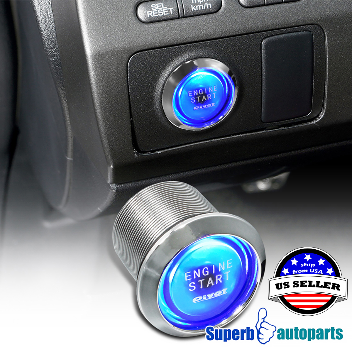 Car 12V Blue LED ILLUMINATE Engine Button Starter Power Switch Push Start Kit