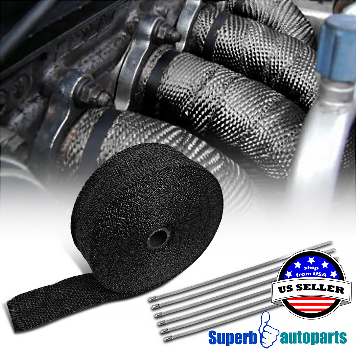 BLACK PIPE Wrap Exhaust Turbo Heat Manifold Header 2/"x 50FT ROLL VERY HIGH TEMP