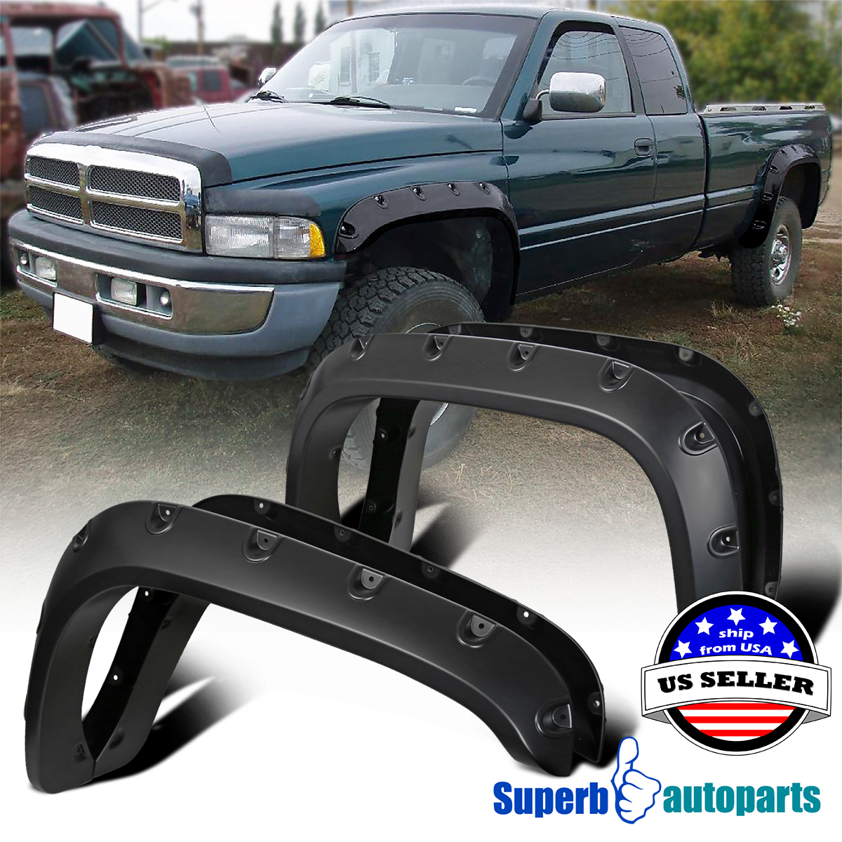 1994-2001 Dodge Ram 1500 2500 3500 Smooth pocket Style Wheel Fender Flares 4PC