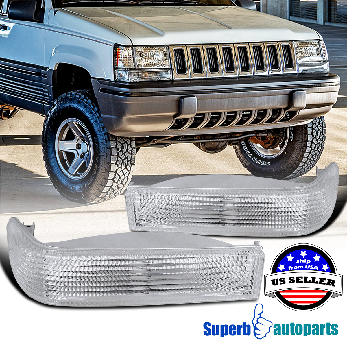 Black Bumper Turn Signal Lights For 1993-1996 Jeep Grand Cherokee – Pair
