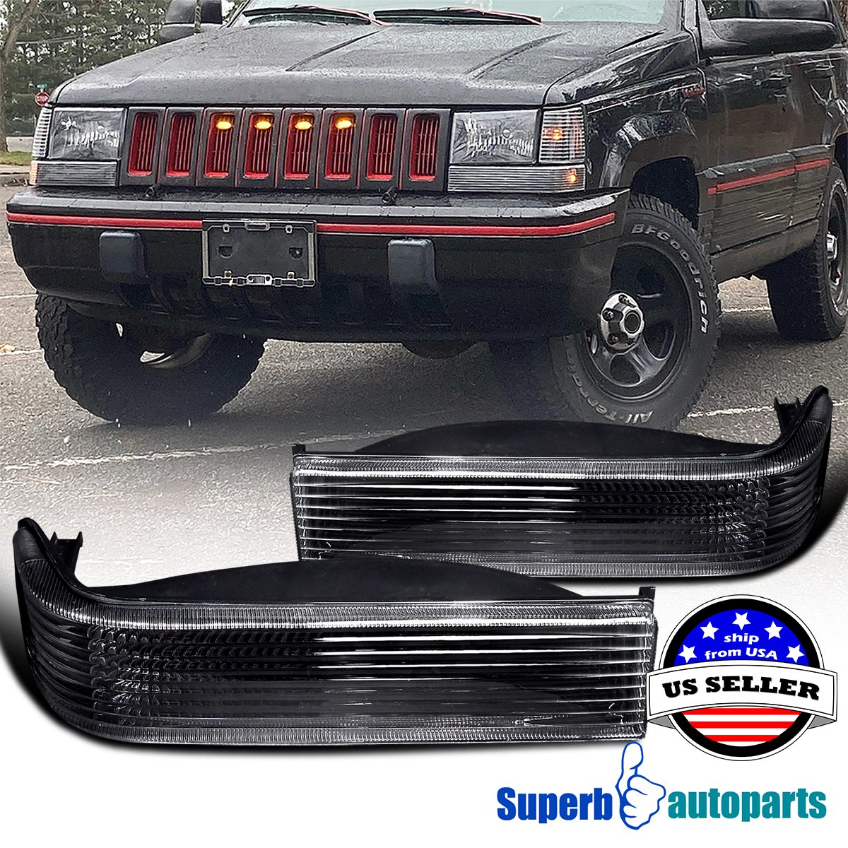 Black Bumper Turn Signal Lights For 1993-1996 Jeep Grand Cherokee – Pair