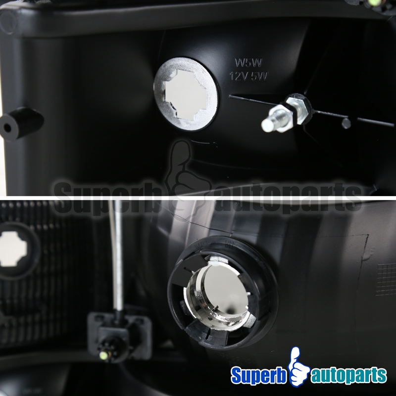 Black Headlights & Bumper Signal Lamps For 1992-1996 Ford F150 F250 & Bronco