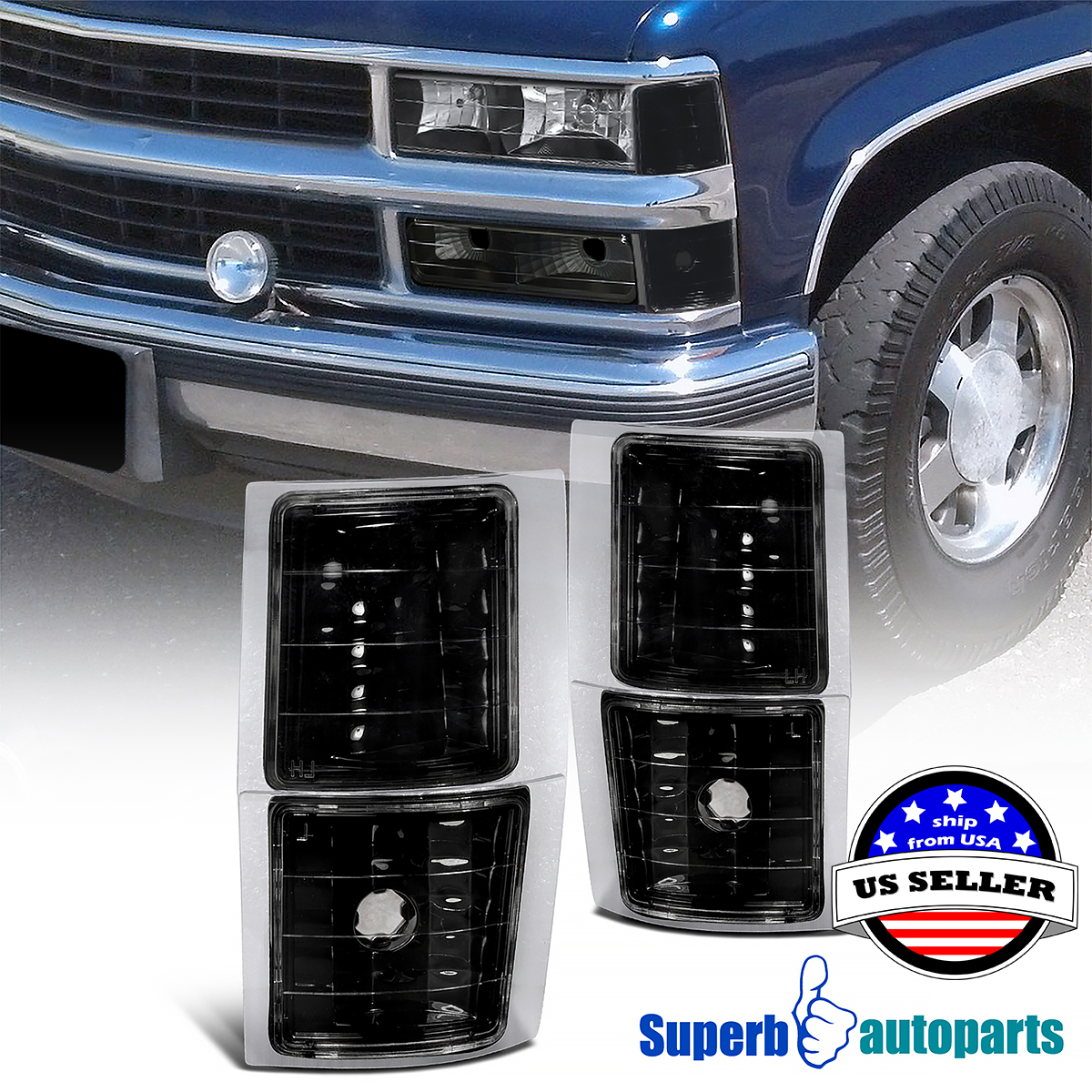4-Piece Smoke Corner Lights For 1994-1998 Chevy C10/Silverado/Tahoe - Signal Lamps 6 thumbnail image