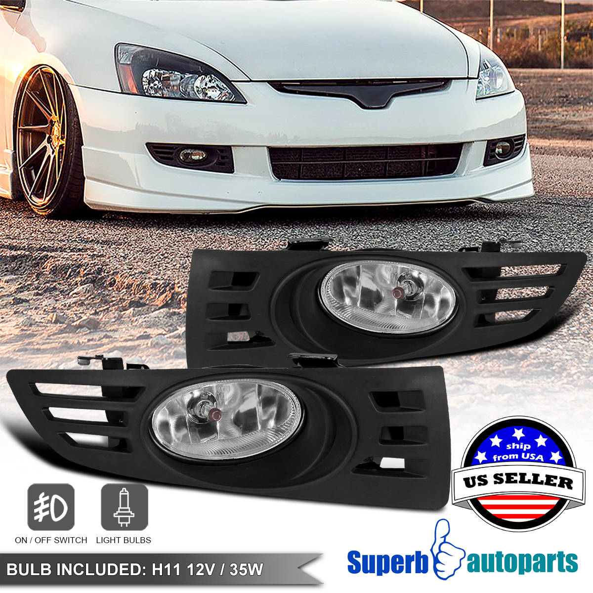Fits 2003-2005 Honda 03-05 Accord 2D Coupe Driving Fog lights