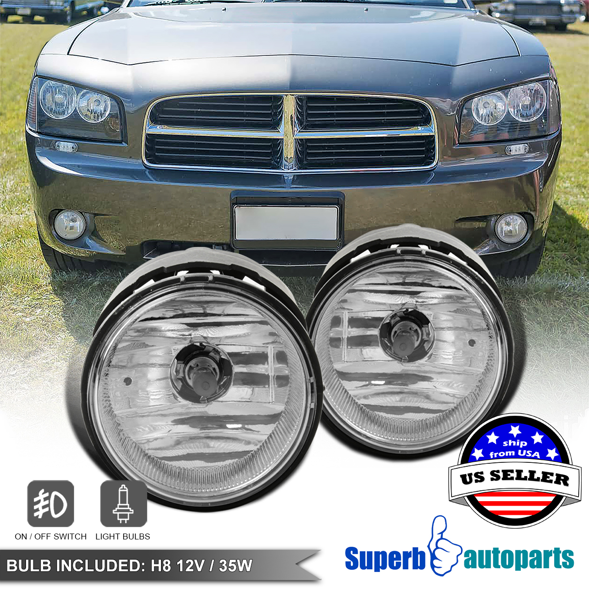 For 2006-2009 Charger Caravan Caliber Bumper Fog Lights Driving Lamps