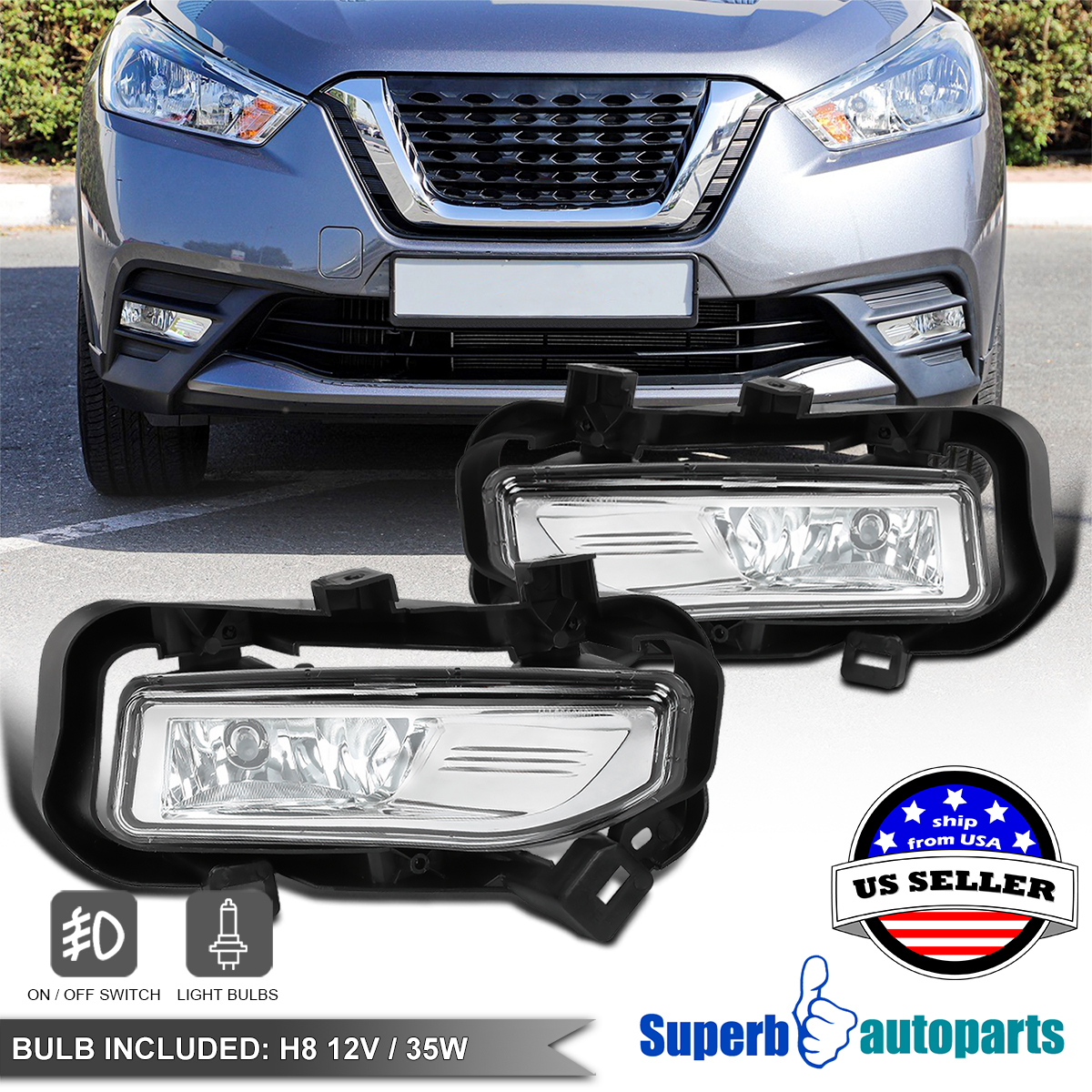 For 2018-2019 Nissan Kicks Fog Bumper Driver Lights w/ Switch + Bulbs