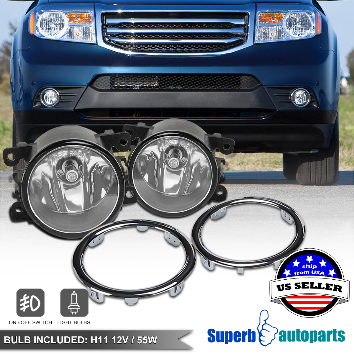 For 2012-2015 Honda Pilot EX Bumper Fog Lights w/ Switch+Covers | eBay