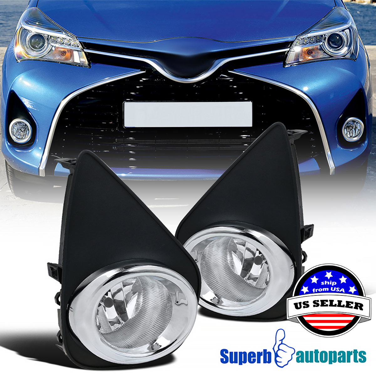 Clear Fog Lights For 2015-2017 Toyota Yaris Hatchback 2//4DR w//Bezel Switch Bulbs