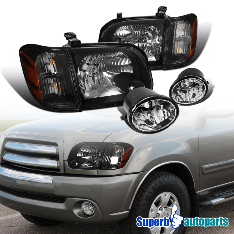 For 2005-2006 Toyota Tundra 05-07 Sequoia Headlights+Corner Signal Lamps BLACK