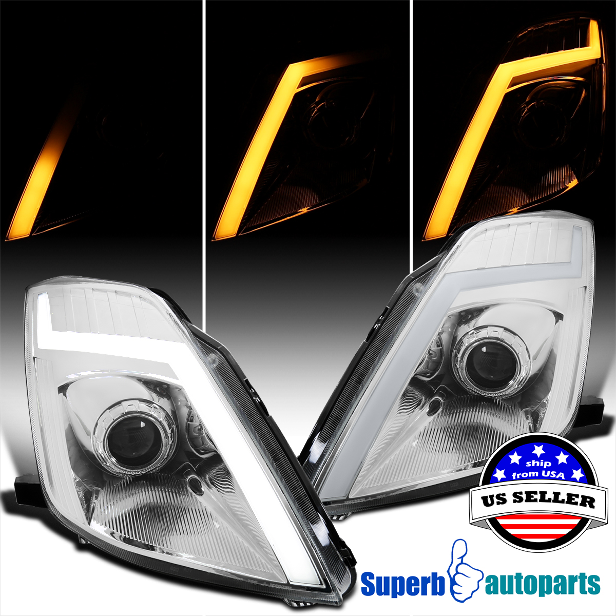 new3DＳ For 06-09 350Z Z33 Projector Headlights Switchback LED Sequential