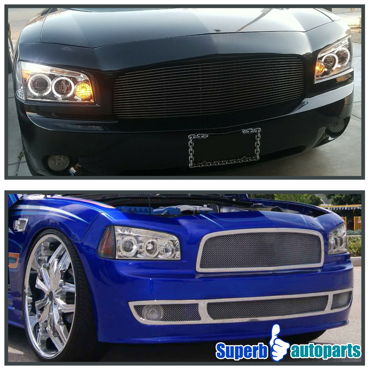 20062010 DODGE CHARGER HALO LED PROJECTOR HEADLIGHTS LIGHTBAR LIGHT