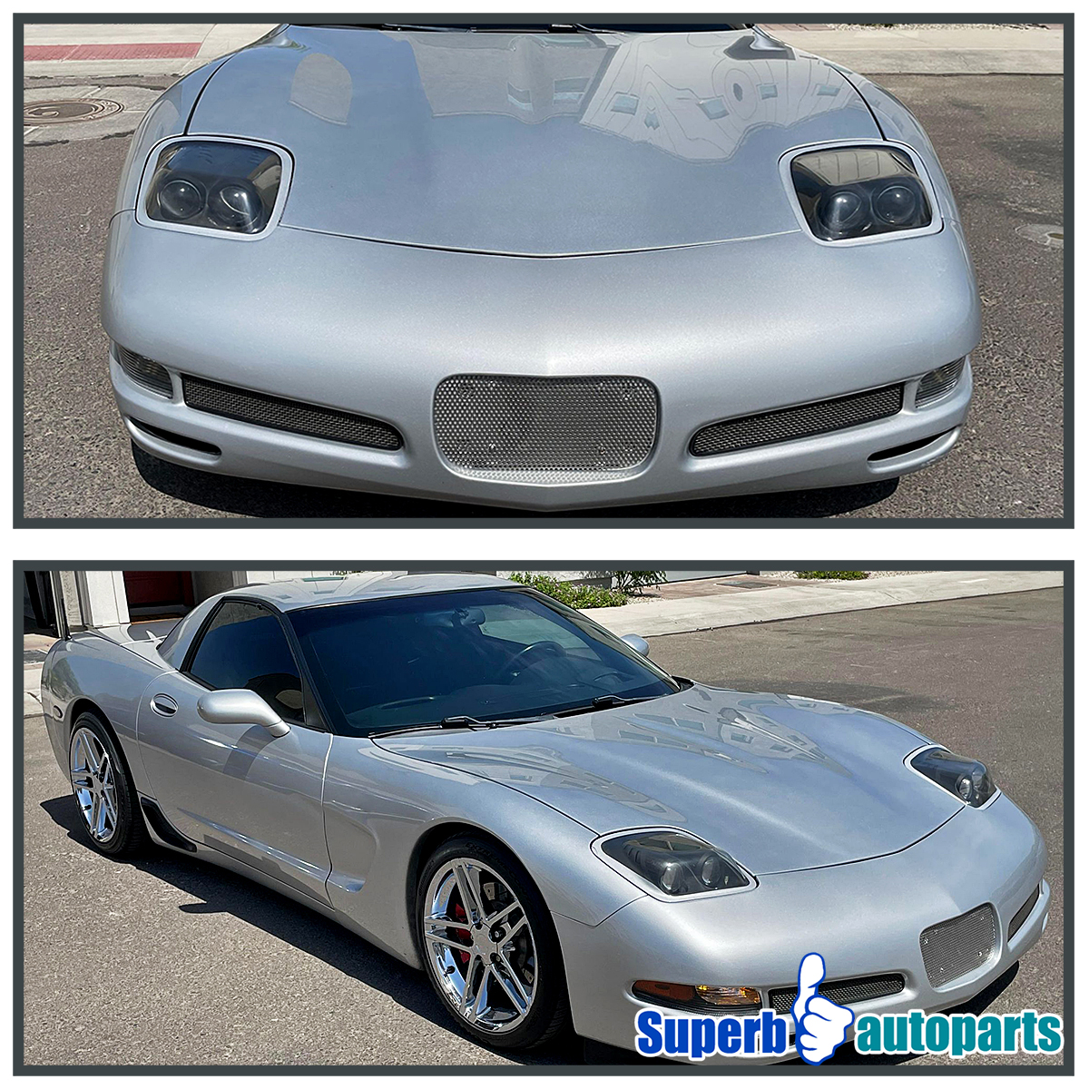 Jupiterauto C5 Black Projector Headlights For 1997-2004 Chevy Corvette – Halogen, Pair (Left+Right)