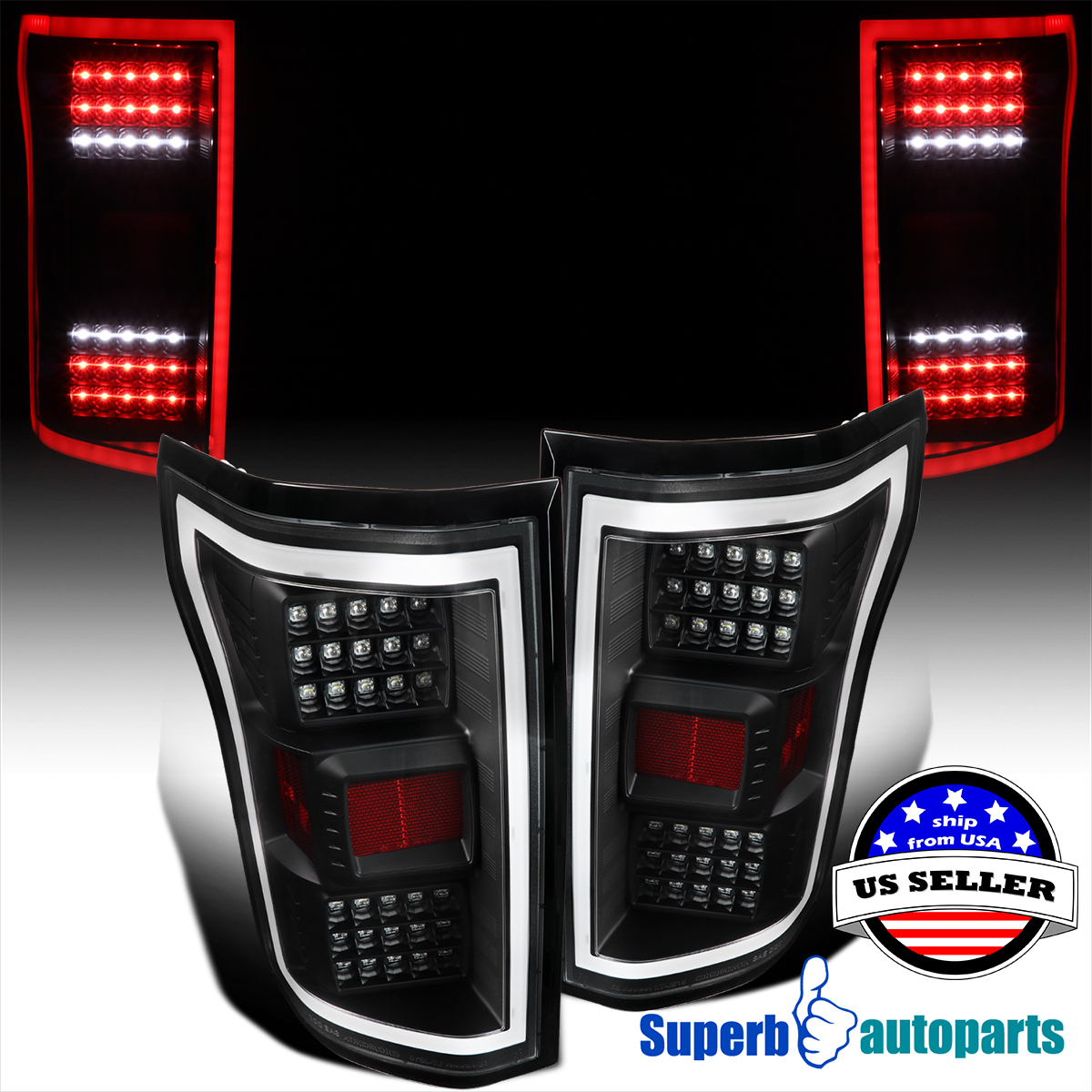 For 20182020 Ford F150 Black LED DRL Strip Rear Brake Tail Lights
