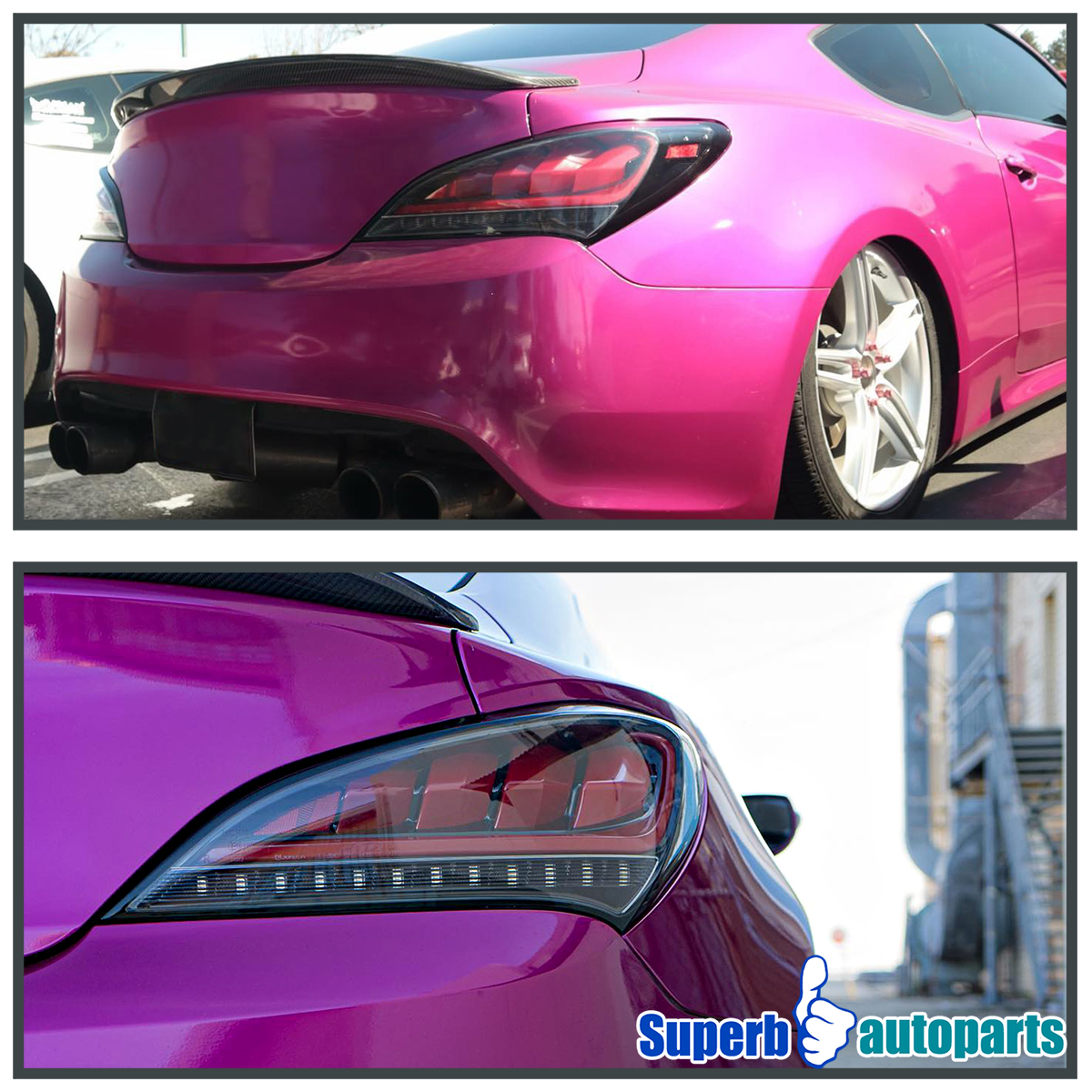 Fits 2010-2016 Hyundai Genesis Coupe Shiny Black Sequential LED Tail Lights Pair - Picture 11 of 13
