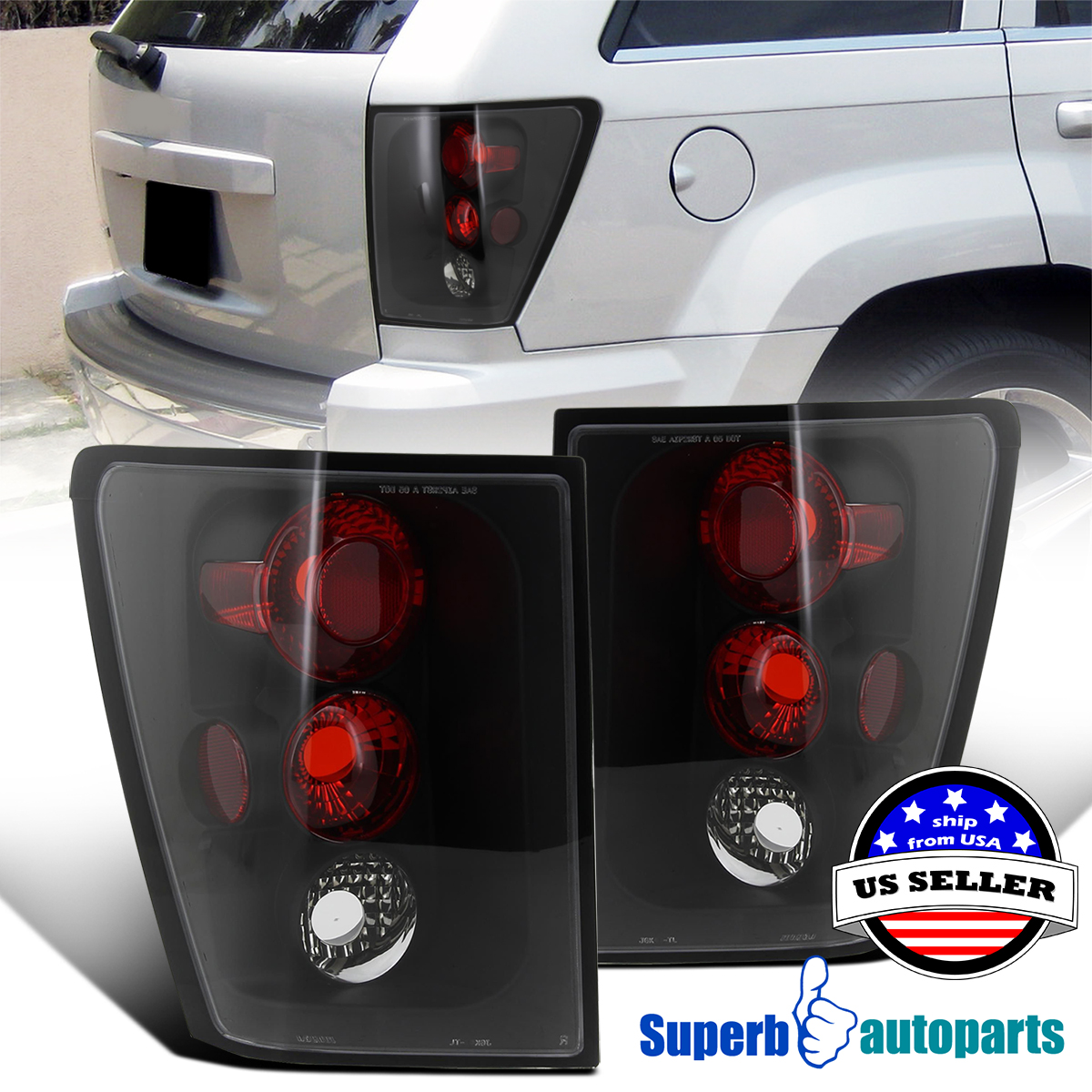 For 2005 2006 Jeep Grand Cherokee Replacement Tail Lights Brake Lamps Black Ebay