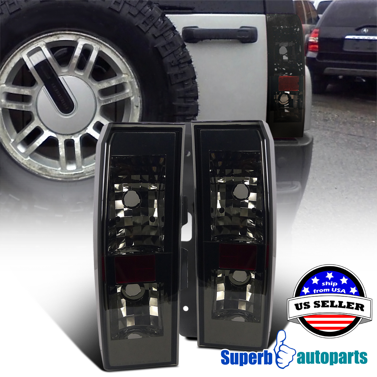 For 20052010 Hummer H3 Replacement Tail Lights Brake Lamps Smoke