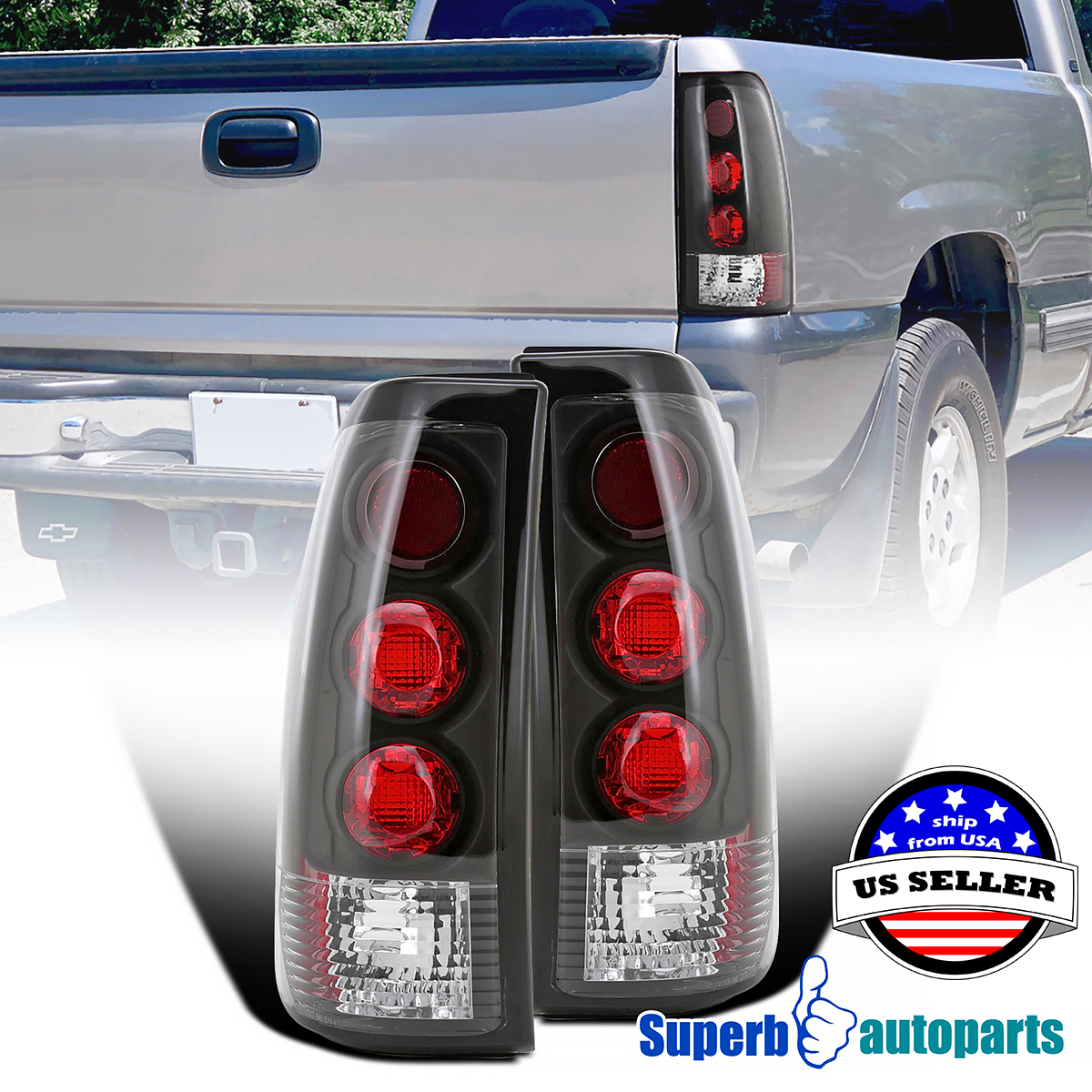 For 99-03 Chevy Silverado GMC Sierra LED Clear//Black LED Tail Lights Brake Lamp