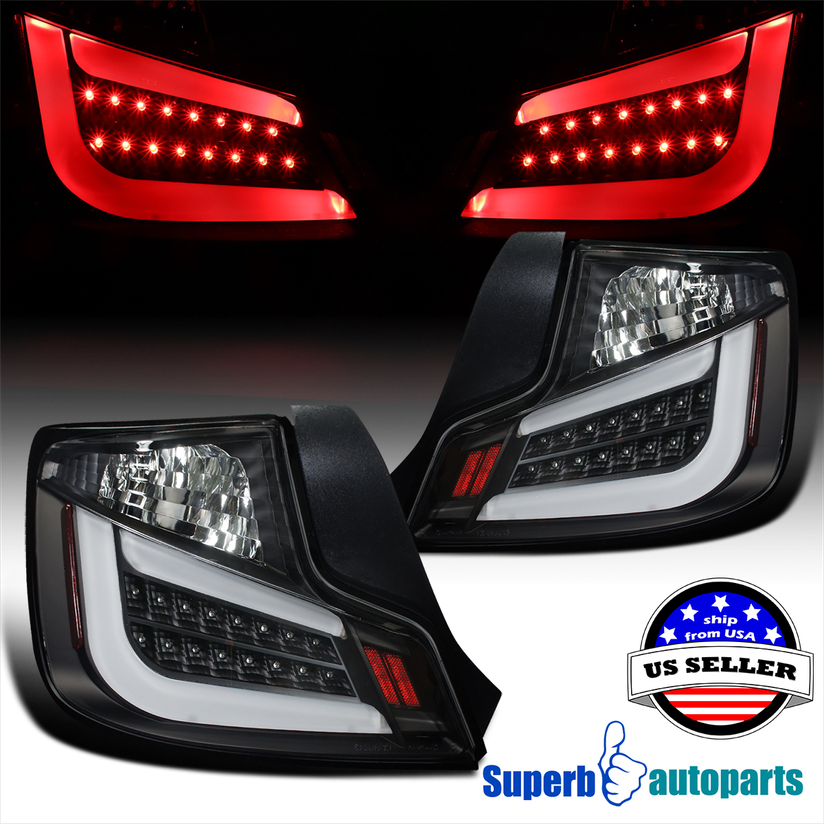 Maxcomotors Black LED Tail Lights For 2011-2013 Scion TC - Clear Lens, DRL Strip