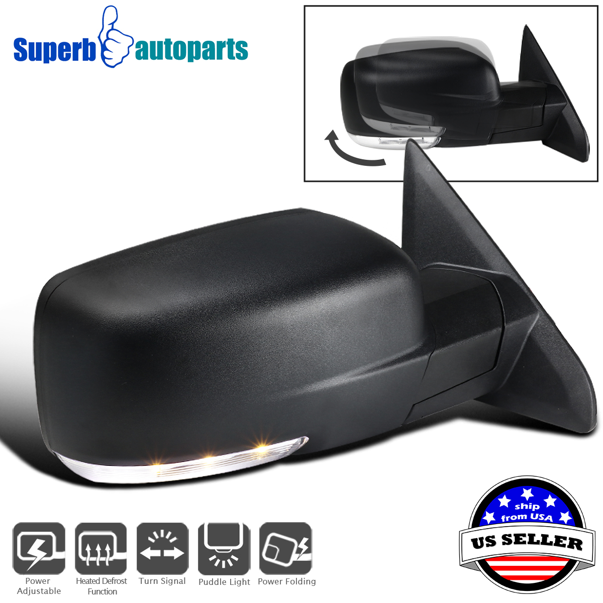 Right Side Fits 2013-2019 Ram 1500 Chrome Power Heated Side Mirror w