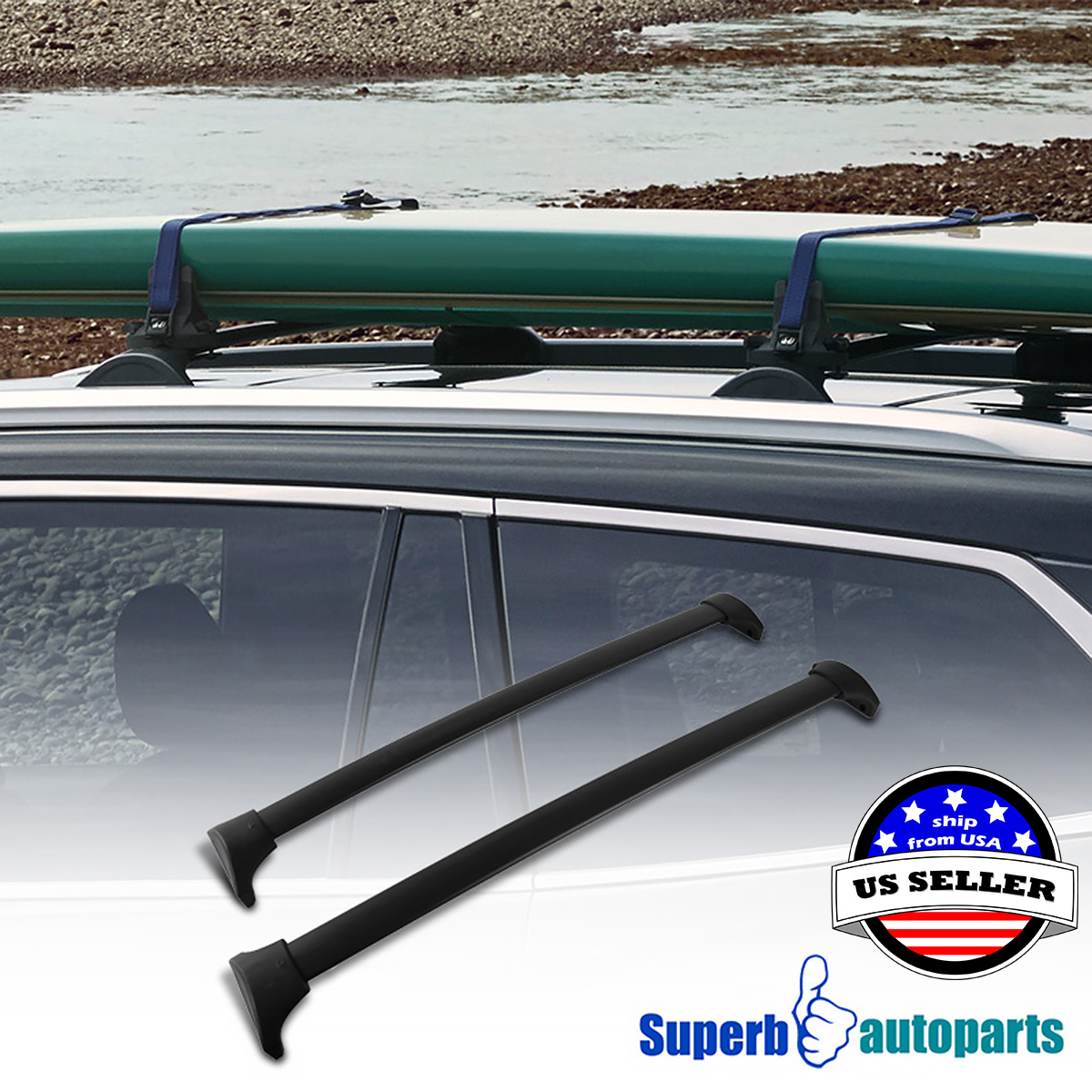 For 2016-2018 Honda Pilot Factory Style Roof Top Rack Aluminum Cross Bar Black