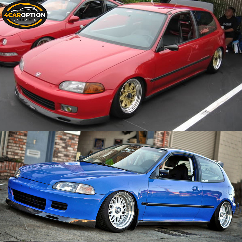 BYS Style Front Bumper Lip + Dark Smoke Window Visors For 92-95 Honda Civic EG 2/3 Door | PU Material | Xcessmotors