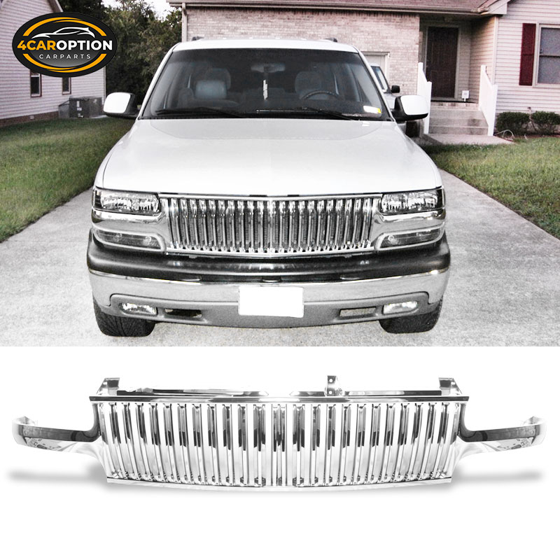 Fits 99-02 Silverado 00-06 Suburban Tahoe Vertical Style Grill Grille Chrome