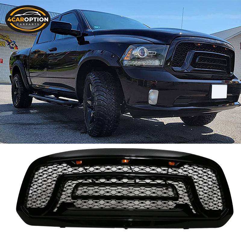 Matte Black Front Upper Grille For 2015-2018 Dodge Ram 1500 Rebel, Mesh Style