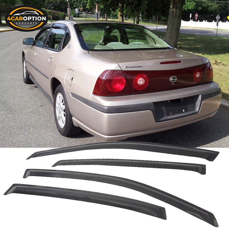 2000-2005 Chevy Impala Window Visors – 4-Piece Smoke Set – Tape-On Rain Guards – Slim Style