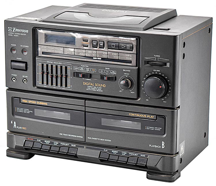Emerson AS2675 AM/FM Dual Cassette Tape Deck CD Player Compact Stereo