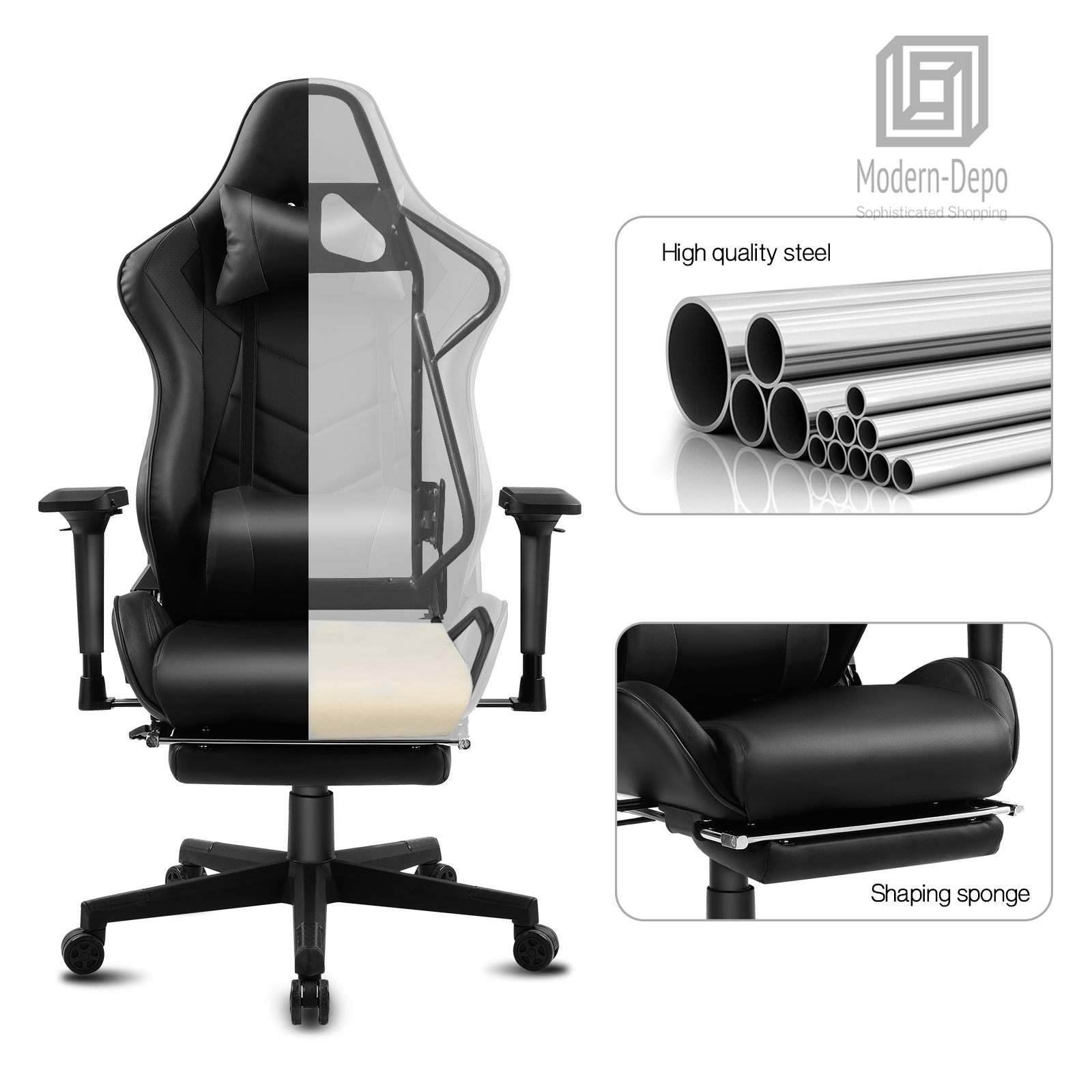 Swivel Gaming Chair with Bluetooth Speaker Headrest Footrest Lumbar
