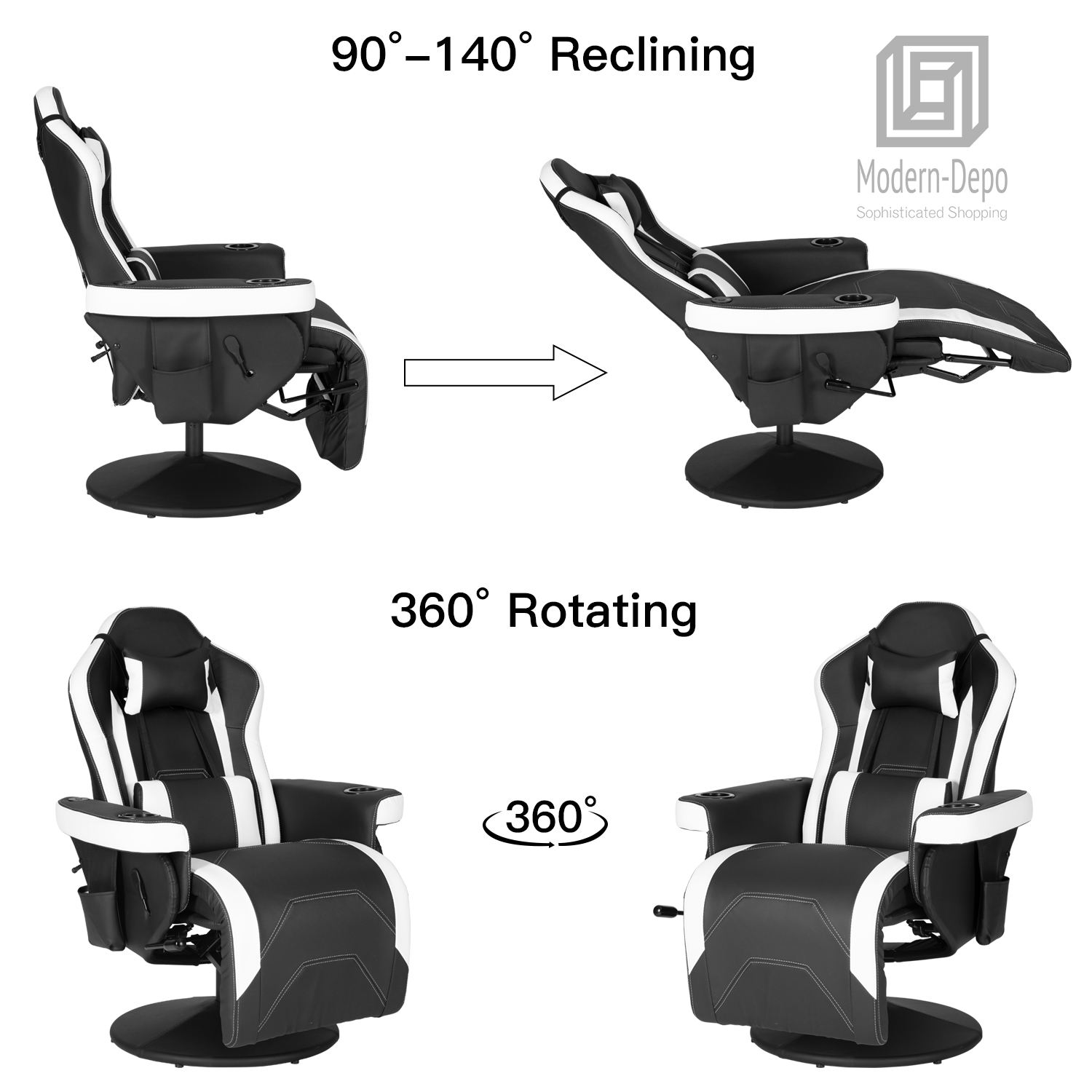 Ergonomic Gaming Chair Bluetooth Speakers Footrest Office Massage