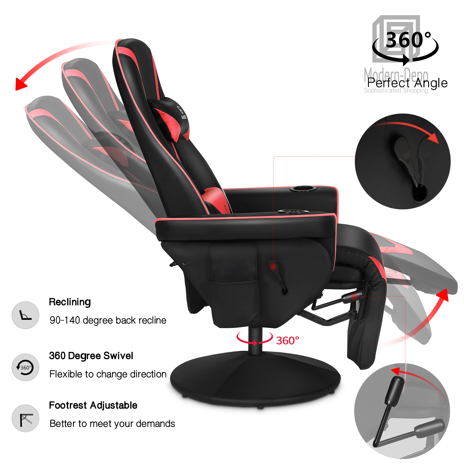 Racing Gaming Chair Swivel Recliner Chairs with Headrest Footrest Lumbar Support