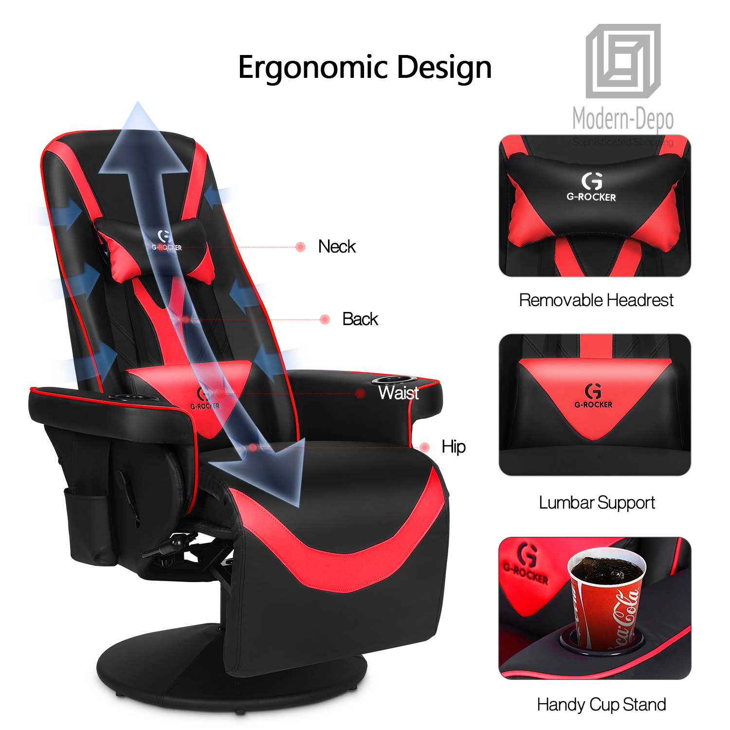 Racing Gaming Chair Swivel Recliner Chairs with Headrest Footrest Lumbar Support