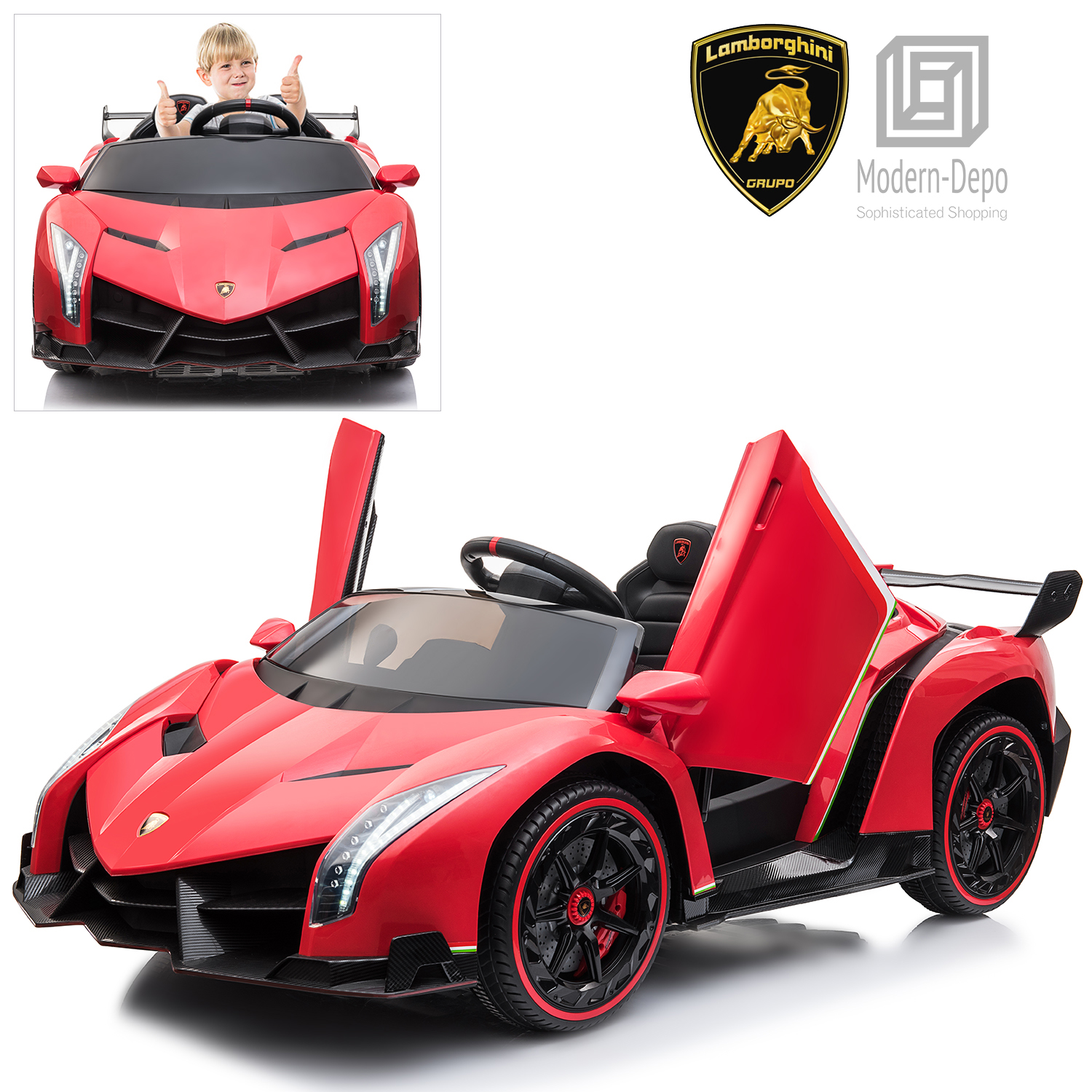Lamborghini Veneno Ride On Car with Remote Control Music Electric Toy 12V Lights - Picture 13 of 36