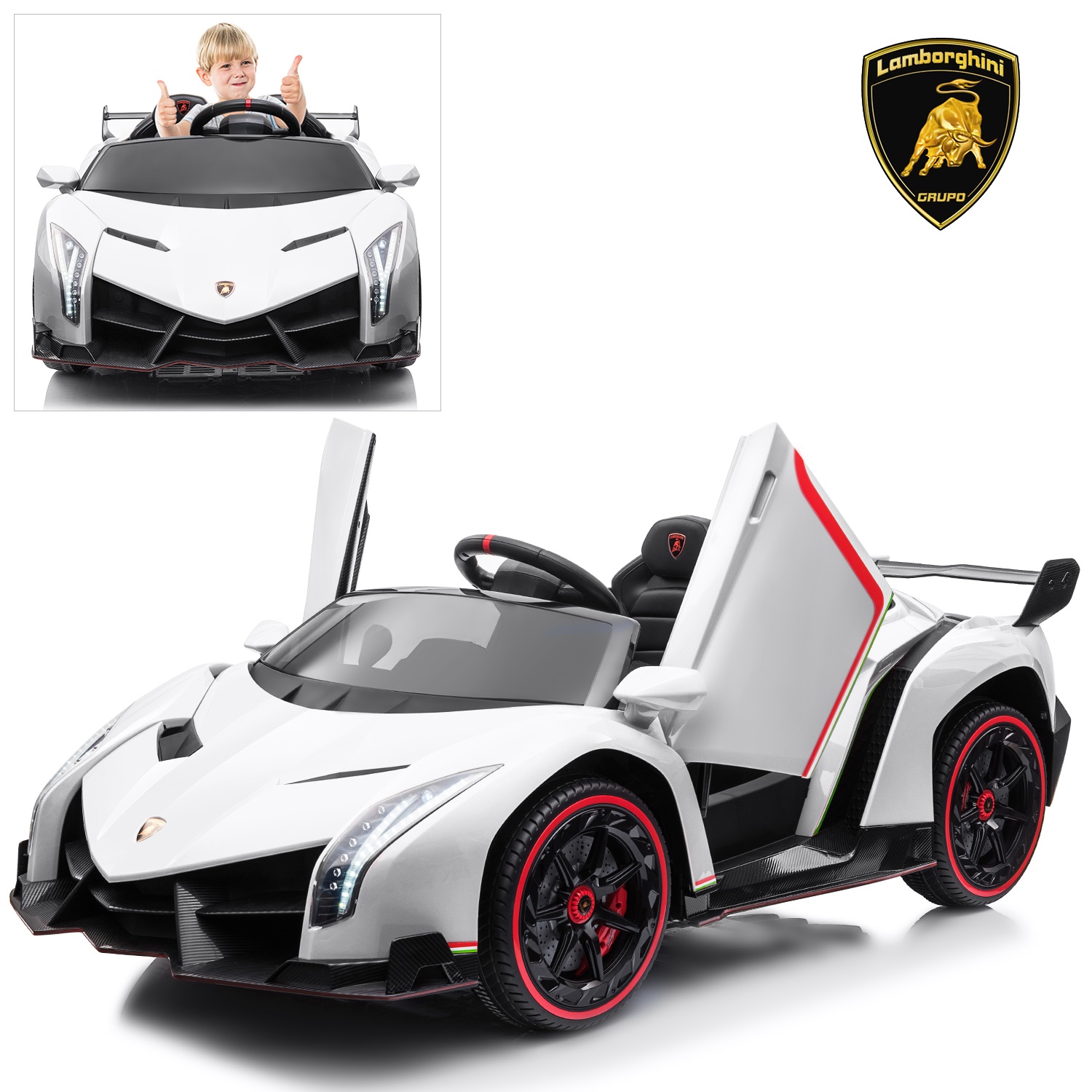 Lamborghini Veneno Ride On Car with Remote Control Music Electric Toy 12V Lights - Picture 32 of 36