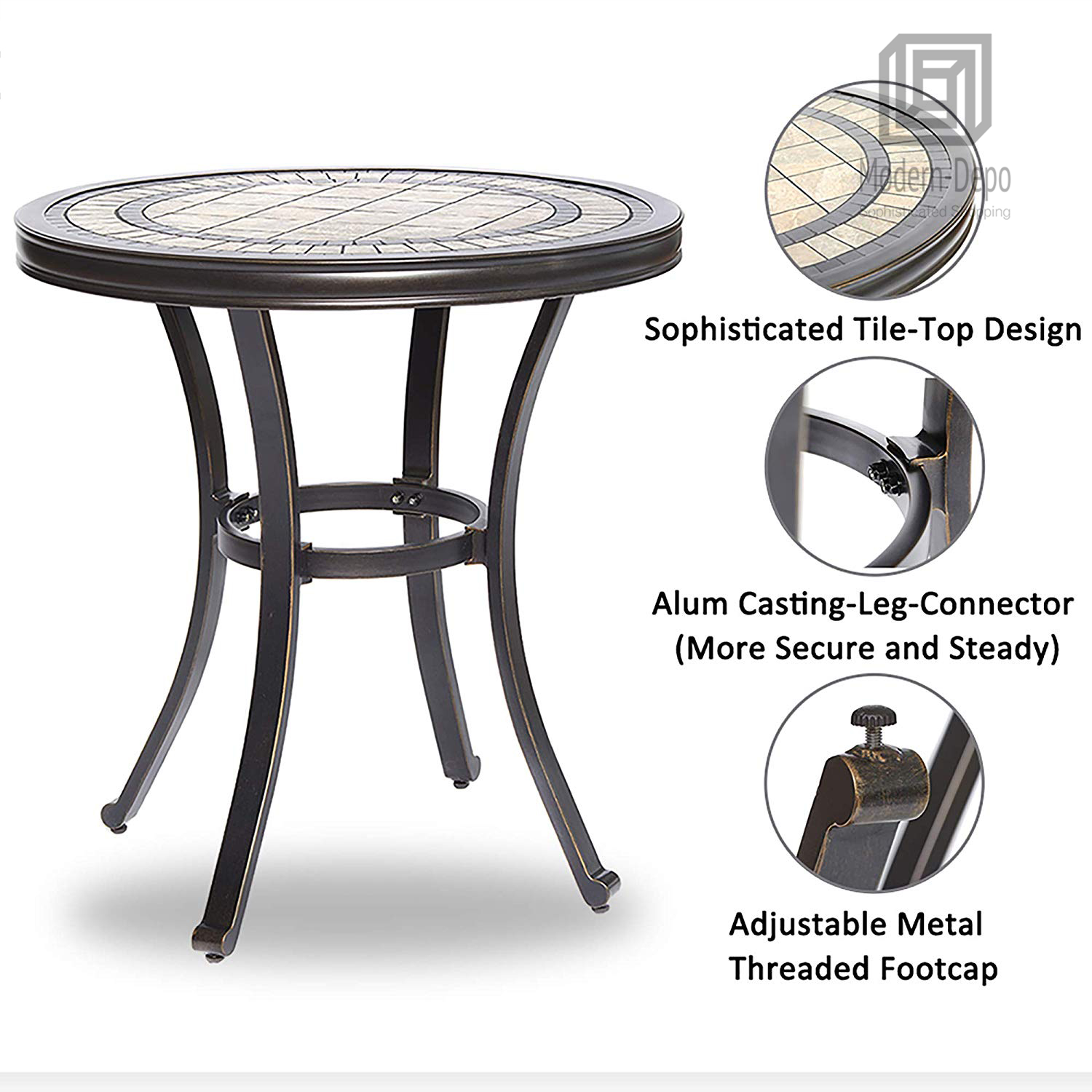 28"x28.6" Round Bistro Patio Table Contemporary Outdoor Garden Furniture - Picture 4 of 11