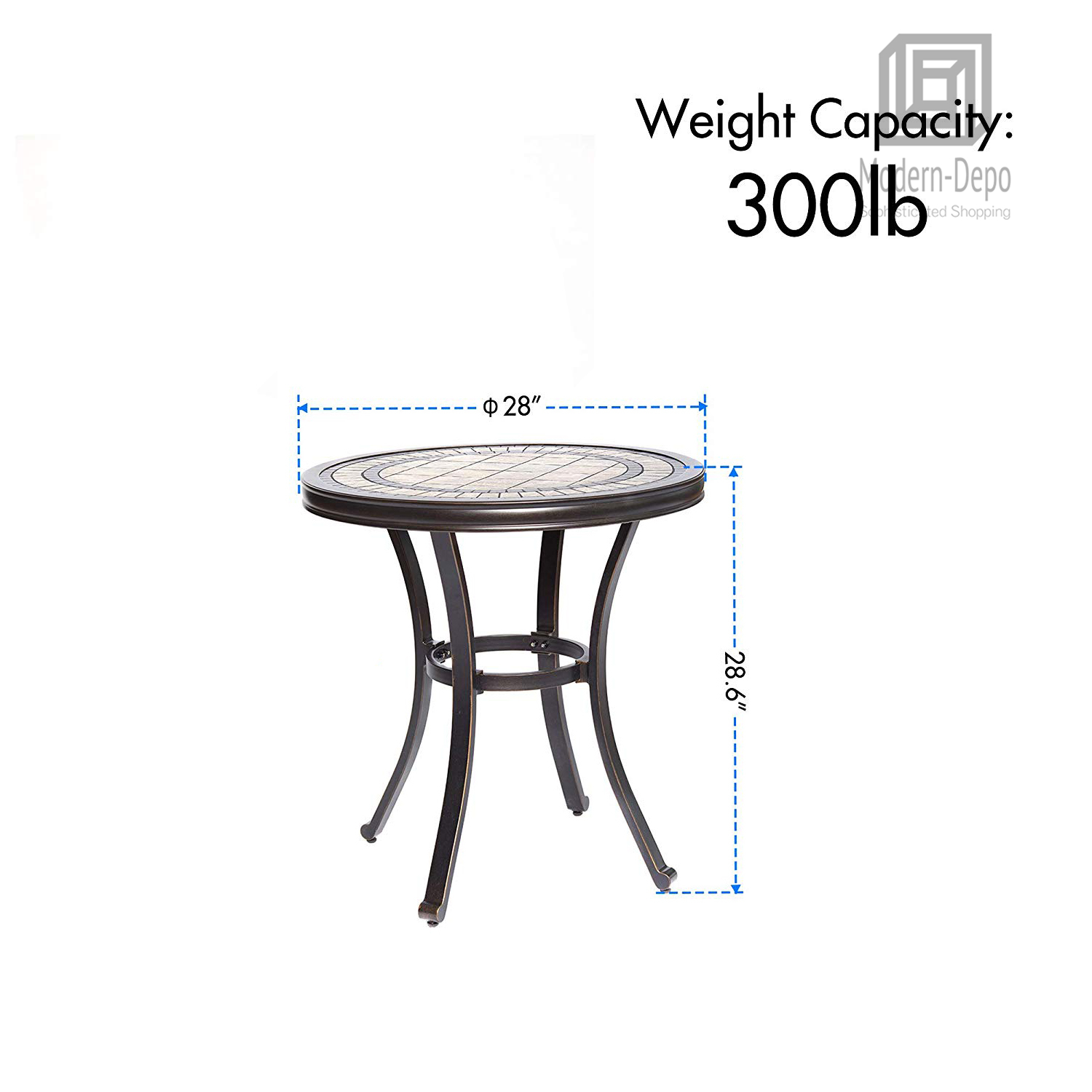 28"x28.6" Round Bistro Patio Table Contemporary Outdoor Garden Furniture - Picture 2 of 11
