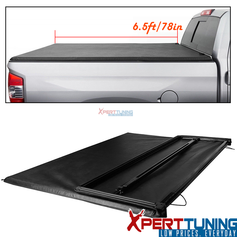 Fits 88-00 GMC Sierra C//K 1500 6.5ft//78in Bed Black Tri-fold Soft Tonneau Cover