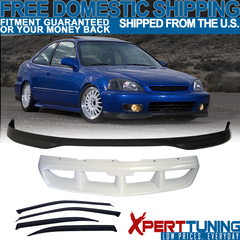 Fits 96-98 Civic 3Dr Mugen Style Front Bumper Lip Grill Sun Window Visor 2PC