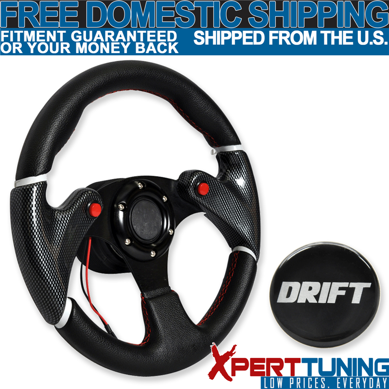 320mm Racing Sport Steering Wheel Silver PVC Leather Carbon Fiber For Toyota