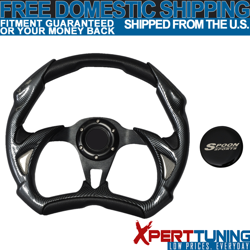 320mm Racing Sport Steering Wheel Silver PVC Leather Carbon Fiber For Toyota