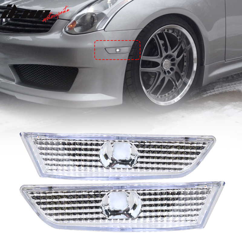Fit 2003-07 Infiniti G35 Coupe 2DR Chrome Housing Clear Lens Side Marker Lights