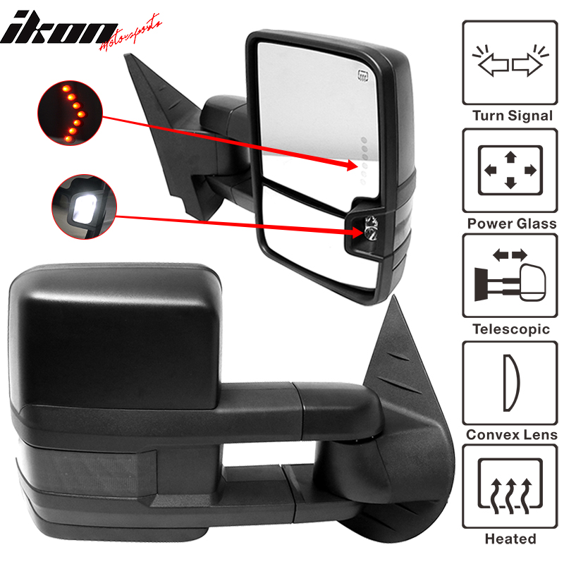 Smoke Power Heated LED Signals ARROW Towing Mirrors For 14-17 Silverado Sierra
