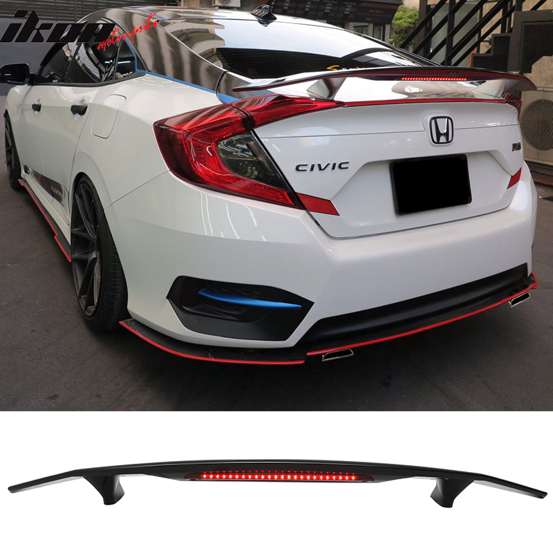 2 Post Universal Gloss Black Trunk Spoiler Wing & 3RD Brake LED Light